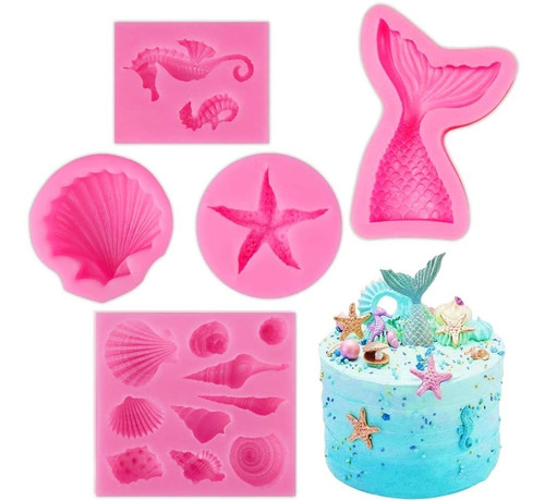 Aher 5pc Fondant De Molde Silicona Cola De Sirena Mar