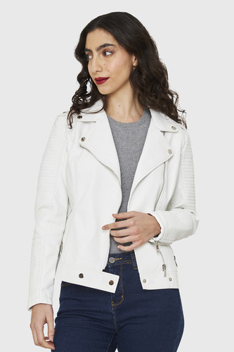 Chaqueta Tipo Biker Ecocuero Blanco Nicopoly