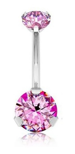 Piercing Umbigo De Titânio Cravejado De Zircônias Rosa