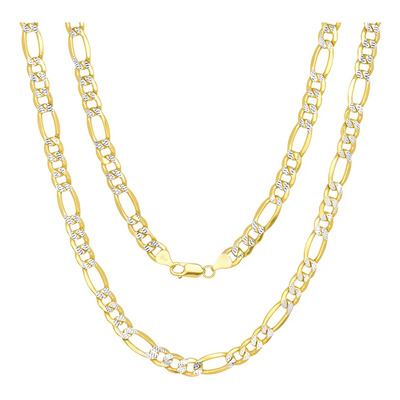 Cadena Figaro 3x1 Diamantada Oro 14k 50cm 4mm Italy Unisex Color Amarillo | Meses sin interés