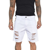 Bermuda Short Jeans Preta Masculina Rasgada Lycra