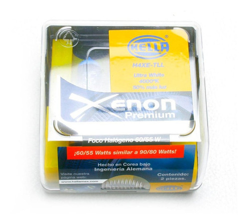 Foco H4 Luz Blanca Tipo Xenon Premium 60-55w 2 Focos Hella