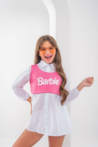 Chamise Infantil Barbie Roupa Blusa Rosa Camisa Manga Longa