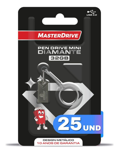 Kit 25 Mini Pendrive 32gb Usb 3.0 Masterdrive Diamante Ultra