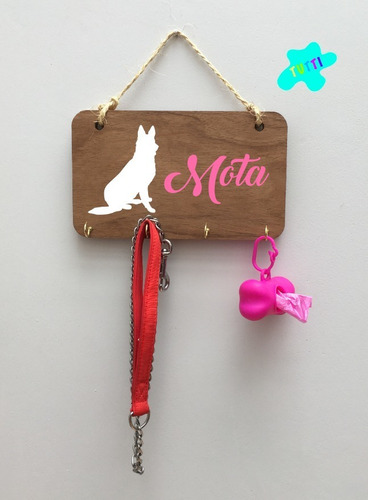 Perchero Gde Personalizado Madera Correa Perro Gato Mascota 