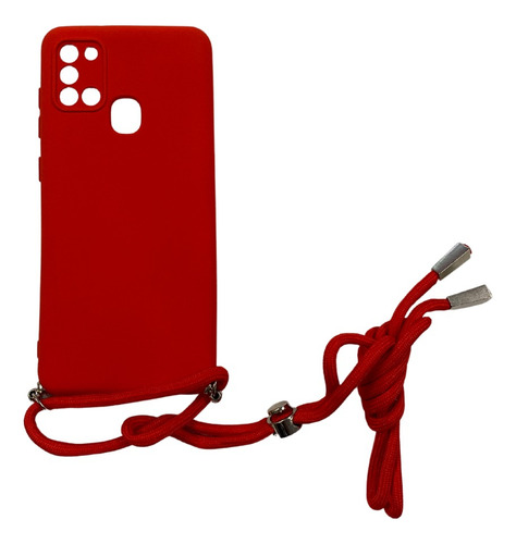 Funda Colgante Silicona Felpa Cordon Para Samsung A21s Rojo