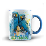 Caneca Xicara Color Brasil Natureza Macaw Arara Azul 23