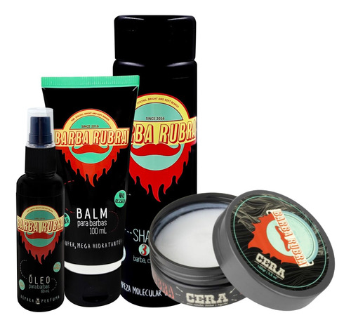 Kit Para Barba Rubra Óleo + Shampoo 3x1 Balm + Cera E Pente