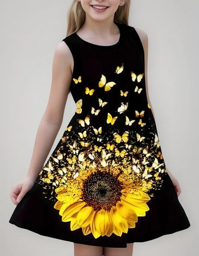 Vestido De Fiesta Con Cuello Redondo Y Manga Corta Para Niña
