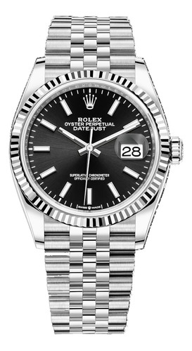 Reloj Rolex Datejust - Plateado - Fondo Negro - Calendario