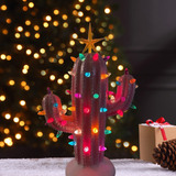 Cactus Navideño De Resina Con Luces, Vintage, Nostálgico