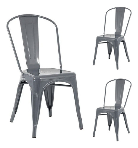 Cadeira Jantar Tolix Iron Design Industrial Metal 3 Unidades