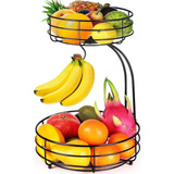 Fruteira De Mesa Cesto De Fruta 2 Niveis Com Gancho Bananas