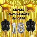 Combo Cumple Dorado Negro Cortina Globos Perlado Metalizados