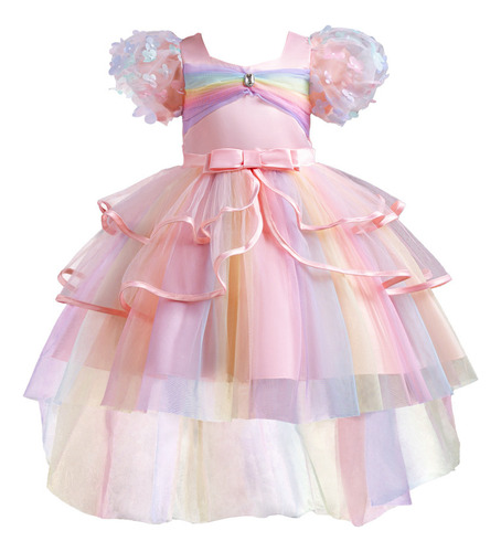 Vestido De Princesa Con Mangas Burbuja De Colores Para Niña