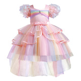 Vestido De Princesa Con Mangas Burbuja De Colores Para Niña