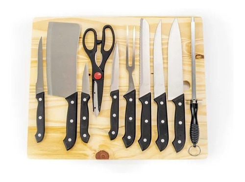 Juego De Cuchillos 10 Piezas Con Tabla De Madera Cocina Color Negro