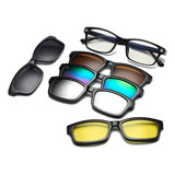 Armação De Óculos Com Lente Transparente + 5 Lentes Clip On Retangular De Sol Cor Preto Cor Da Armação Preta Cor Da Lente Variada