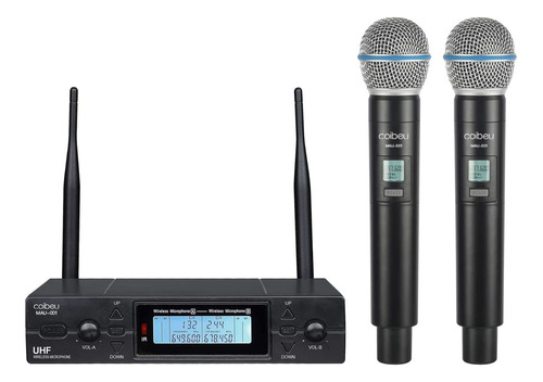 2 Microfone Dinâmico Display Wireless + Receptor Uhf + Mala Cor Preto