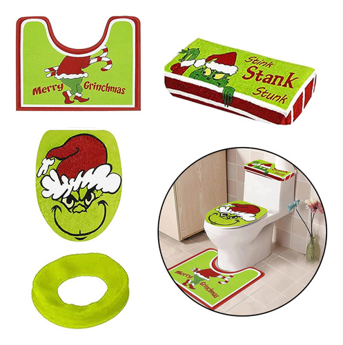 4 Fundas Navideñas Para Asiento De Inodoro Grinch, Juego De