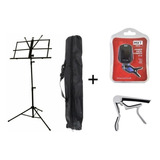 Kit Estante De Partitura + Afinador Digital + Capotraste 