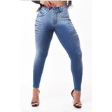 Calça Jeans Feminina Skinny Cós Alto Levanta Bumbum Com Lycr