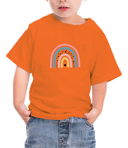 Camiseta Naranja Para Niños Con Cuello Redondo Y Manga Corta