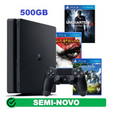 Playstation 4 Slim 500gb - Ps4 Slim 500gb + 3 Jogos Mídia Físicas Completo Com Nota Fiscal