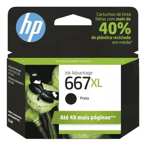 Cartucho De Impressora Hp 667xl Preto Original 667 Xl Black