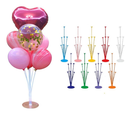 Base Soporte Con 7 Varillas Porta Globo Mesa Cotillon Cumple