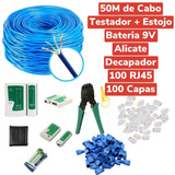 Kit 50m Cabo Rede +100rj45 + Alicate+ Testador 9v+ 100 Capas