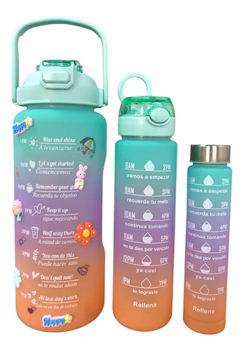  Kit Garrafa De Agua Colorida Com Adesivos Frases Portugues