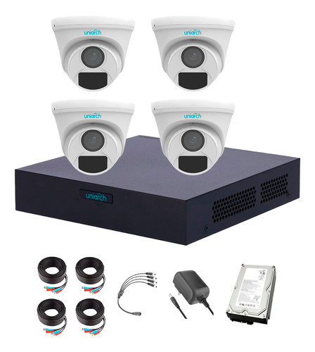 Uniarch Kit De Seguridad Kit4-uac-t112w-plus-cc-3tb 4 Cámaras Análogas Tipo Turret 2mp 1080 Video A Color 24/7 +hdd 3tb Alta Calidad Ir 20 Mts Protección Exterior Ip67 Fácil Instalación T112 Cctv