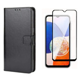 Capa Carteira Couro Flip Para Samsung A15 5g + Película 3d