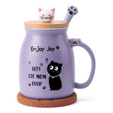 Feify Taza De Café De Cerámica Con Tapa De Gato Kawaii, Taza