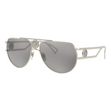 Lentes Versace 59mm Pilot Sunglasses Plateados