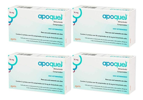 4 Apoquel Dermatológico Anti Coceira Cães 16 Mg 20 Comp 16mg