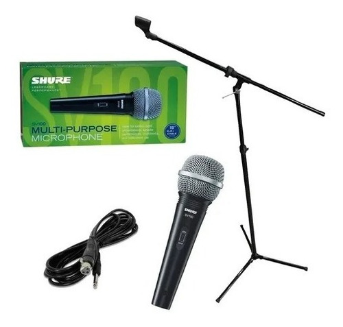 Combo Cantante Microfono Shure Sv100 Soporte Cable Pipeta Cu