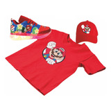 Tenis Luces Leds,gorra Y Playera Combo Mario Bros