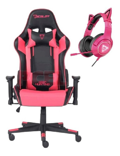 Silla Gamer Ocelot Rosa C Negro + Audífonos Iluminación Rgb