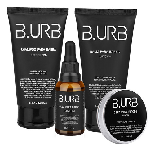 Kit Barba Shampoo Balm Óleo E Cera Black Barba Urbana B.urb