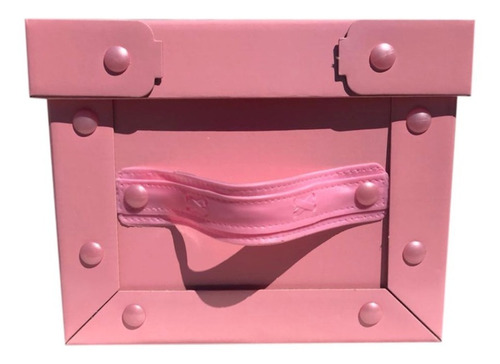 Caja Baulera Rosa Pastel Organizadora Mediana 39x30x18cm