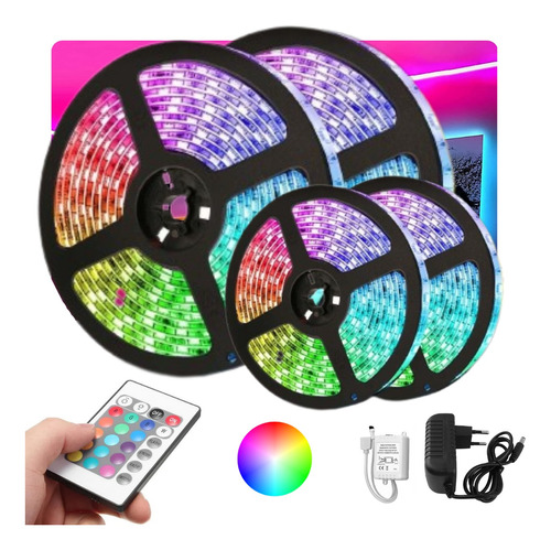 Fita Led 20m Colorida Rgb 3528 Piscina Sanca Fachada + Fonte