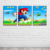 Cuadro Decorativo Gamer Super Mario Bros Set 3 Pzs Full