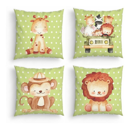 Kit 4 Capas Almofadas Decorativas 45cm Safari Cute Poá