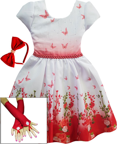 Vestido Infantil Floral Princesa Formatura Borboletas