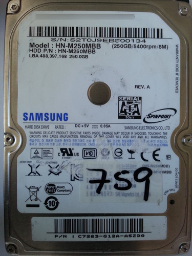 Disco Samsung Hn-m250mbb 250gb Sata 2.5 - 127 Recuperodatos