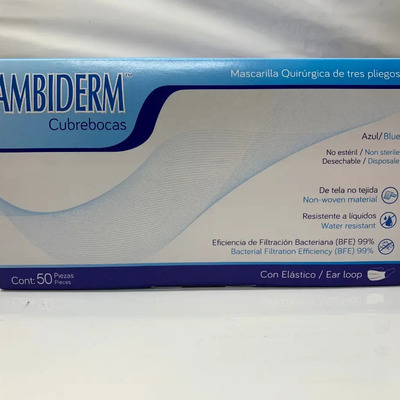 Cubre Bocas 3 Pliegos Ambiderm Azul Caja C\u002F50 Color Azul claro Diseño de la tela Sem Desenho | Envío gratis