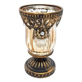 Castiçal Porta Velas Medieval Em Vidro Vintage Gold C/ Base