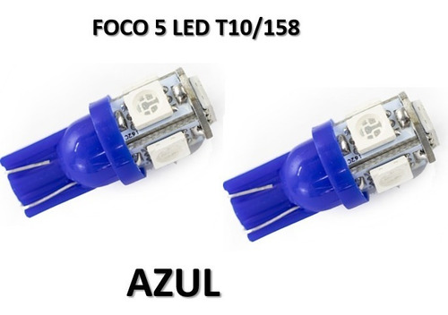 Foco Led Pellizco T10-158 5 Led Azul Fijo (20 Jgos/pares)